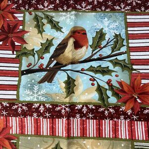 JoAnn Fabric Panel Winter Birds Blocks Squares Cotton Quilting Home Decor 3 Yd